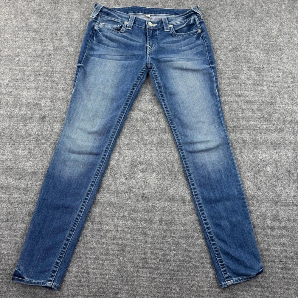 True Religion Skinny Jeans 30W x 31L Blue Low Rise Contrast Stitch Denim Women's